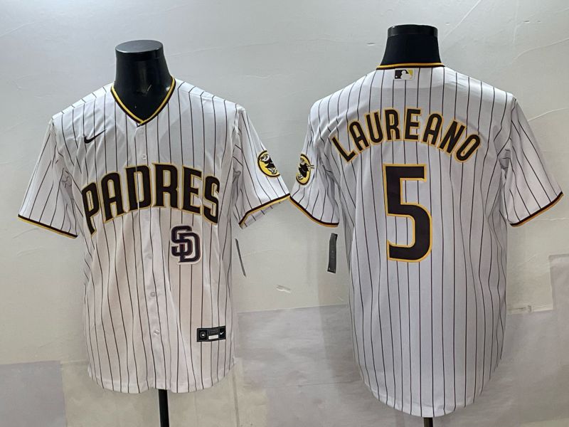 Men San Diego Padres #5 Laureano White Stripe Nike 2025 MLB Jersey 08->youth mlb jersey->Youth Jersey